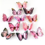 3D double butterflies with magnet, house or event decorations, set of 12 pieces, pink color, A12